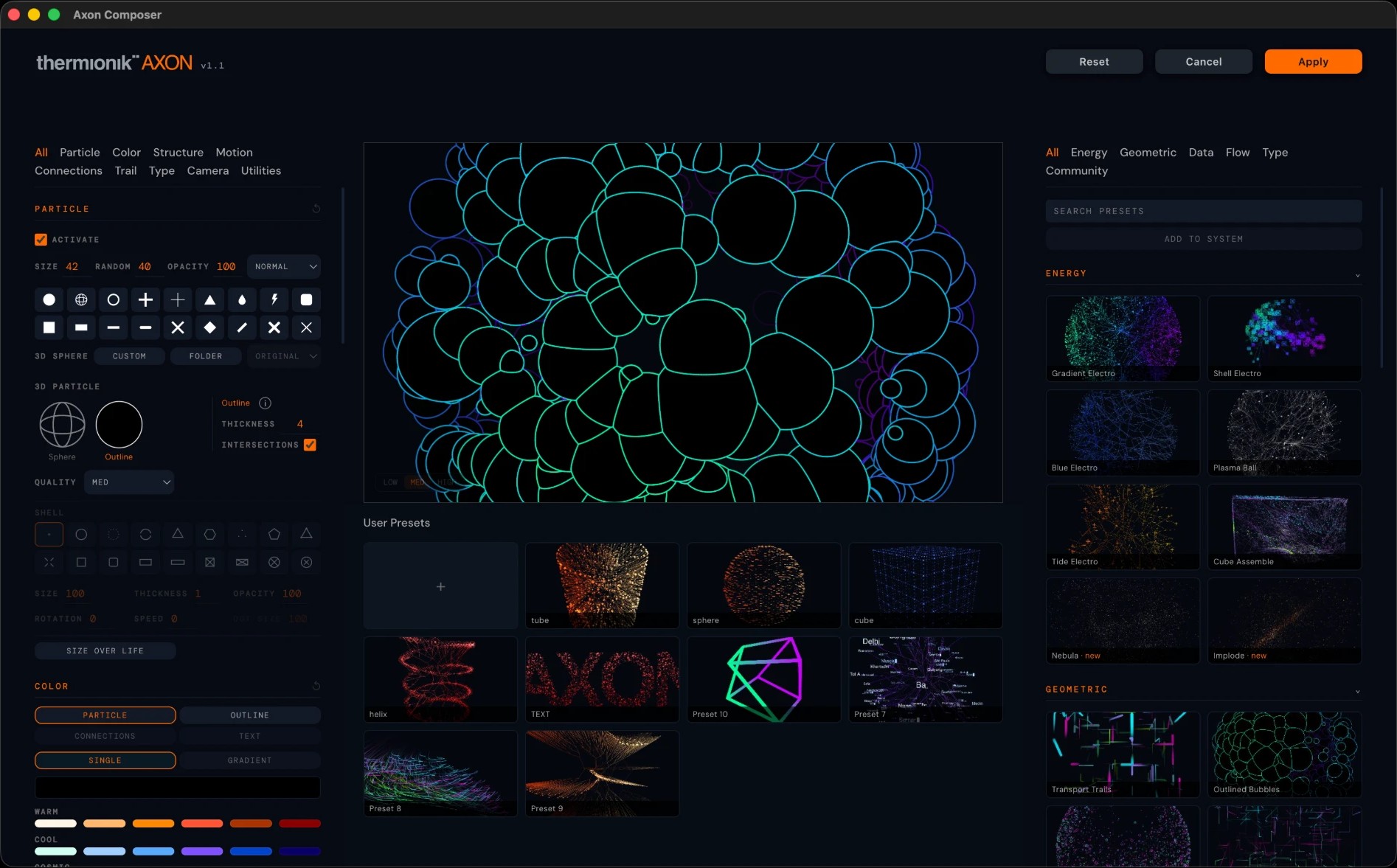 The AXON Composer: controls, presets and the viewer